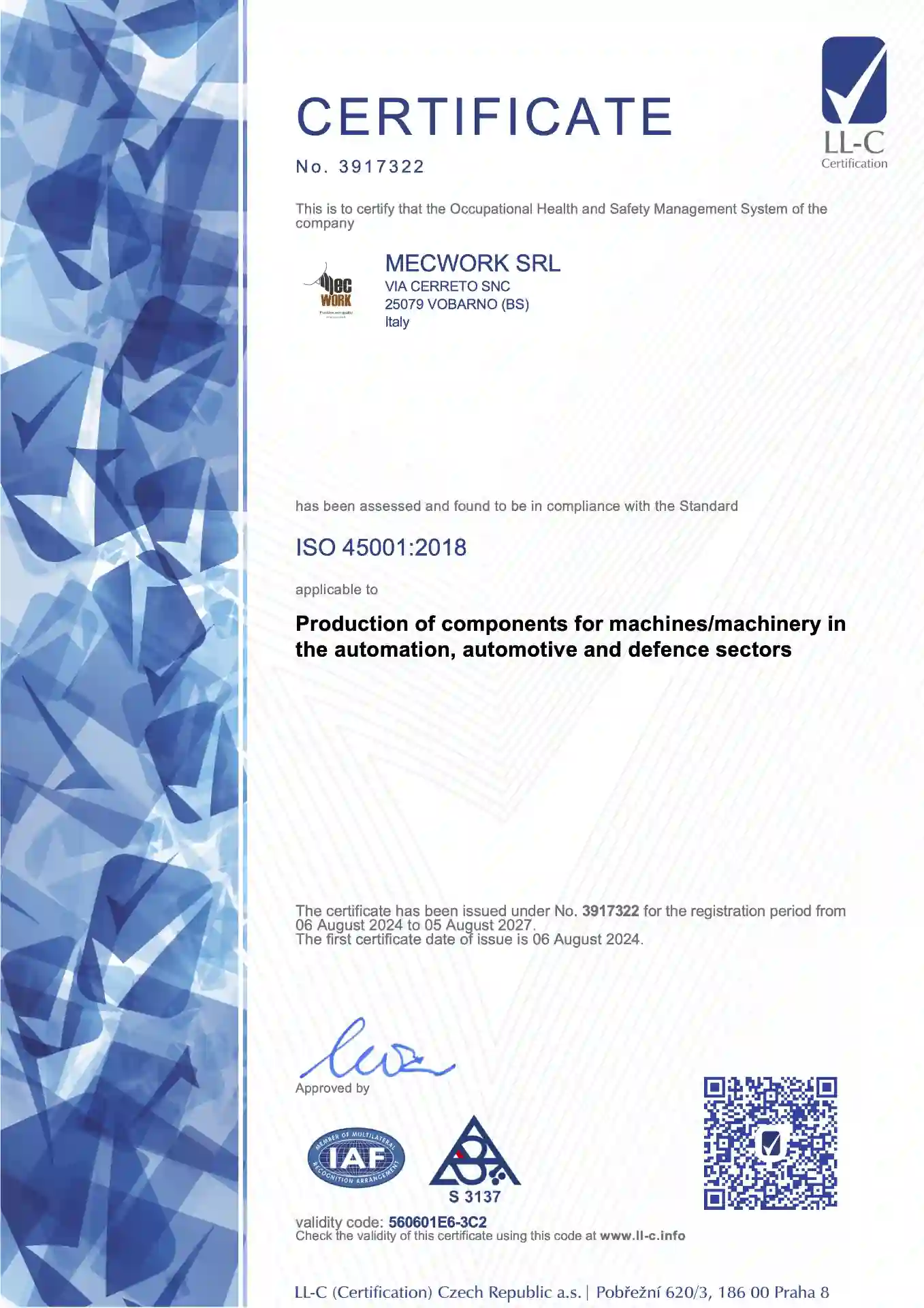 Certificato LLC 45001